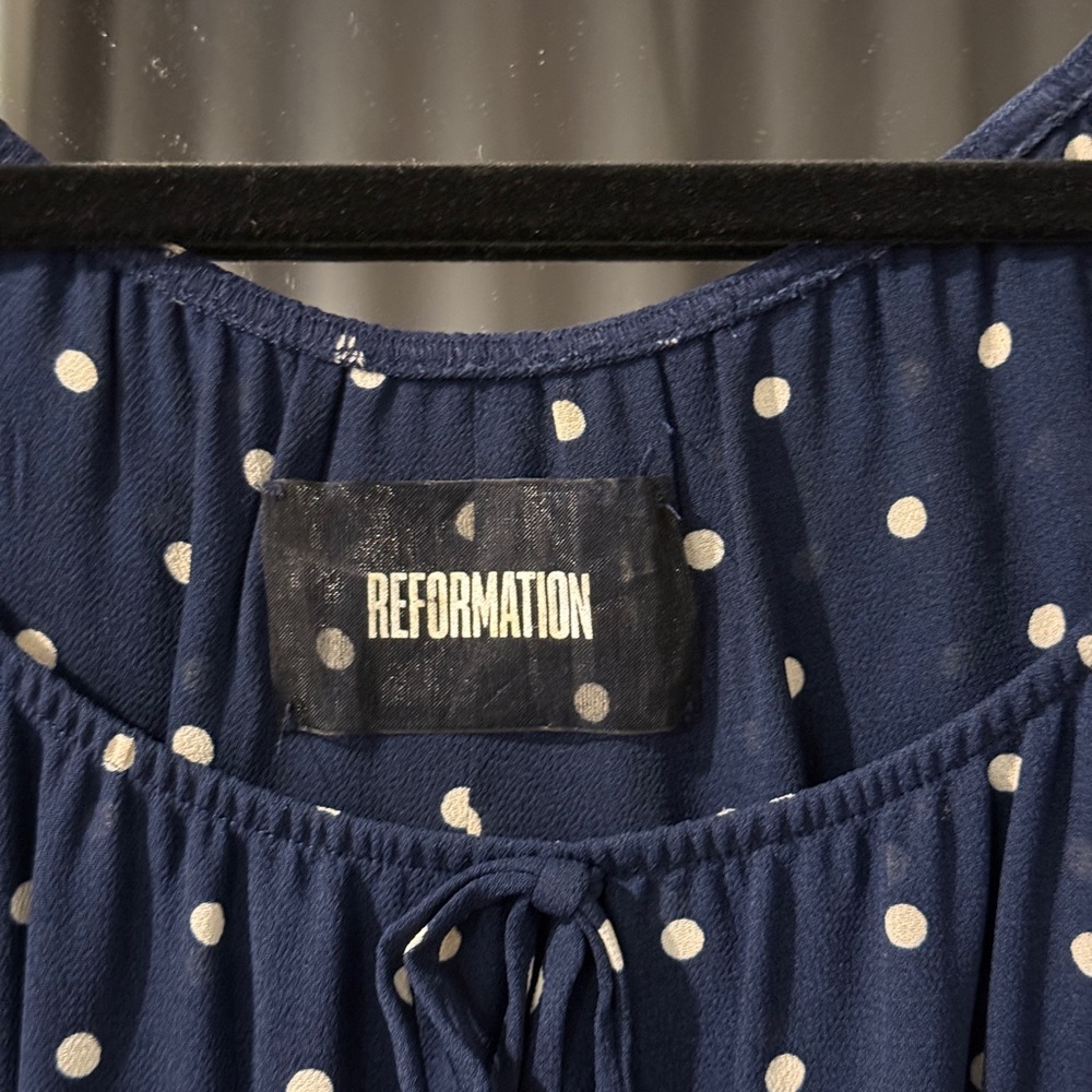 Reformation Navy Polka Dot Dress